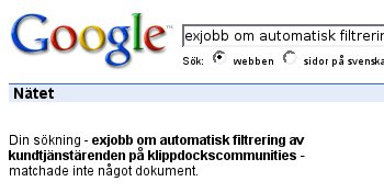 Google-sökning: exjobb om automatisk filtrering av kundtjänstärenden på klippdockscommunities