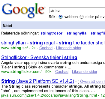 Google-sökning efter string